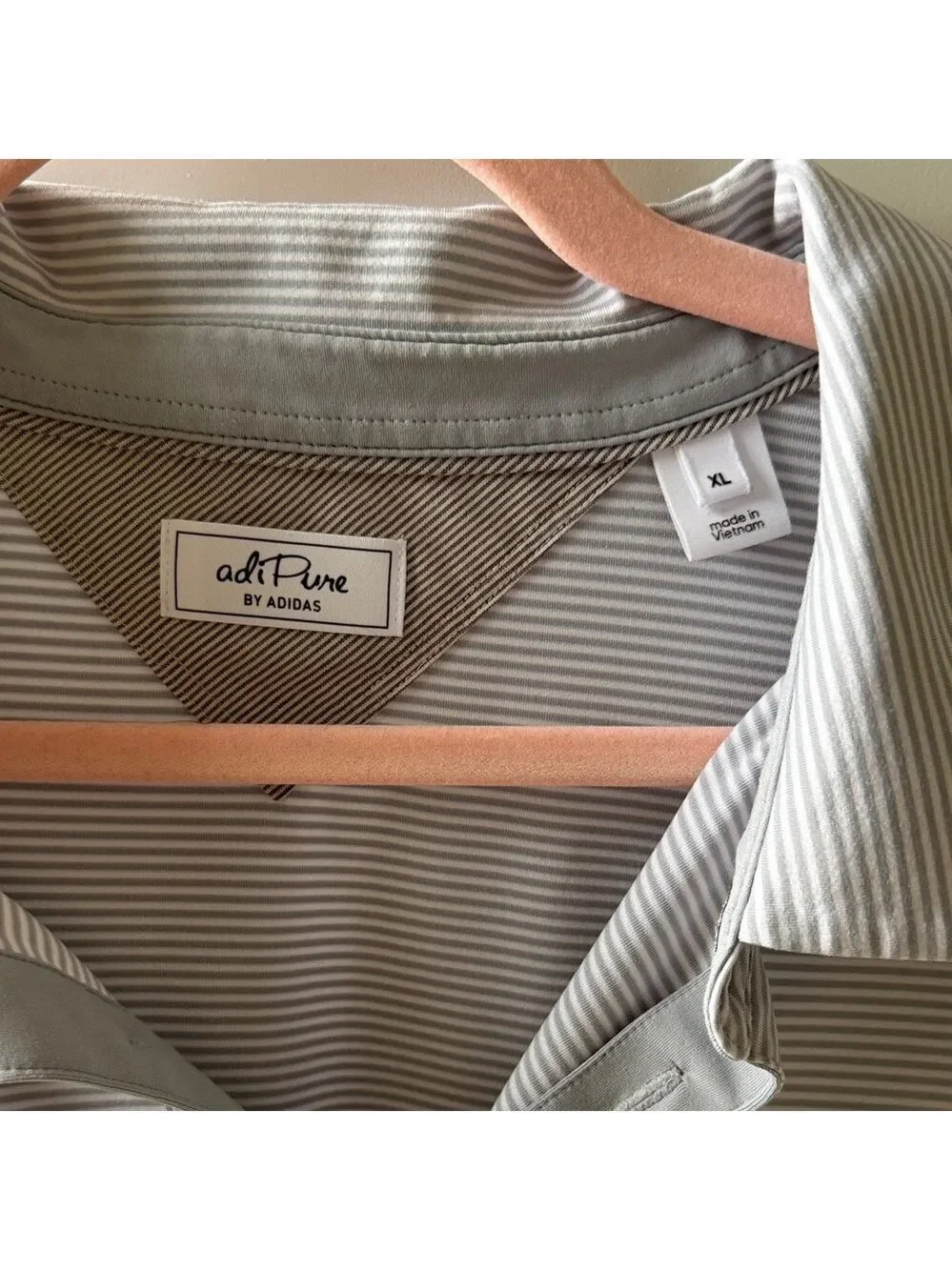 Adidas AdiPure Light Gray striped Polo Shirt XL
